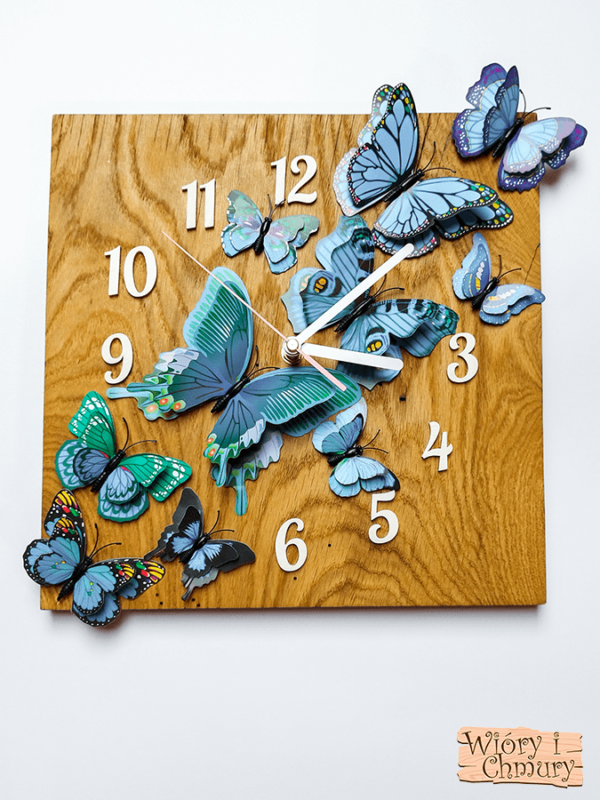 Zegar - niebieskie motyle